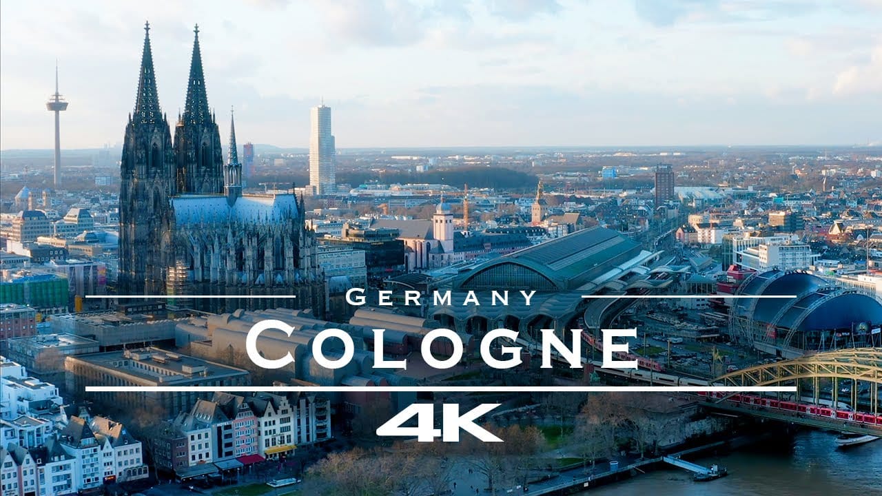 Aerial view of Cologne from drone, 4K