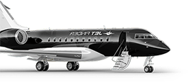 Stylized black private jet featuring the JETFINDER logo