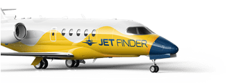 Stylized yellow private jet featuring the JETFINDER logo