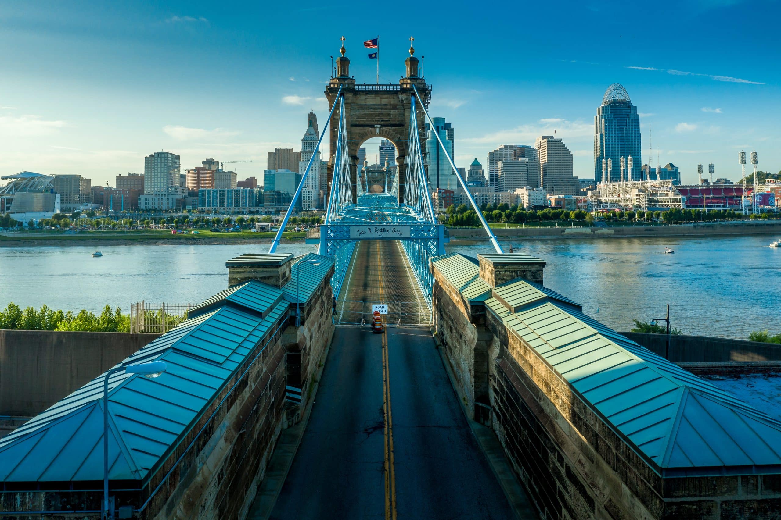 Historic Roebling suspension bridge over the Ohio river