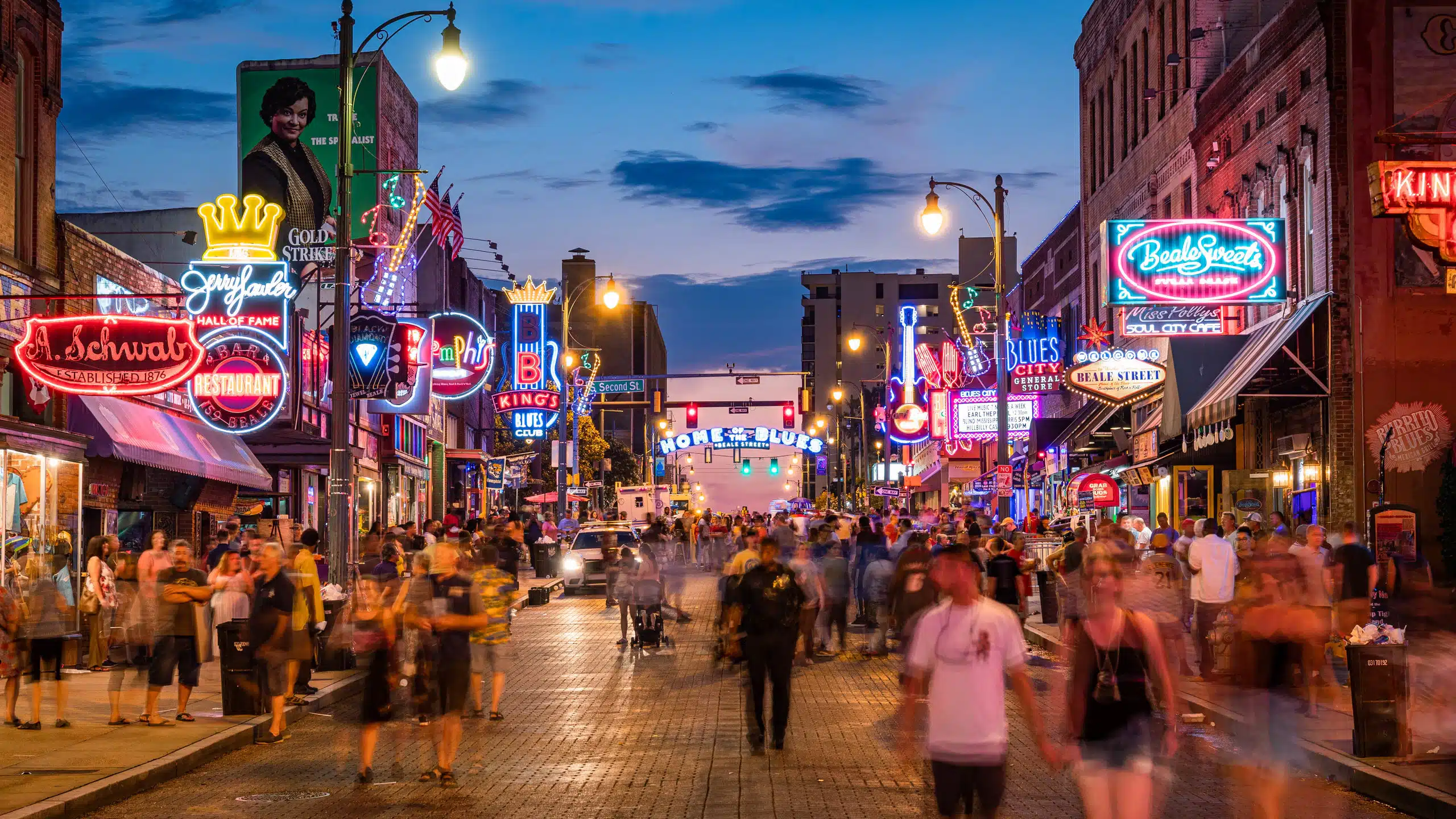 Beale Street in Downtown Memphis, Tennessee, USA