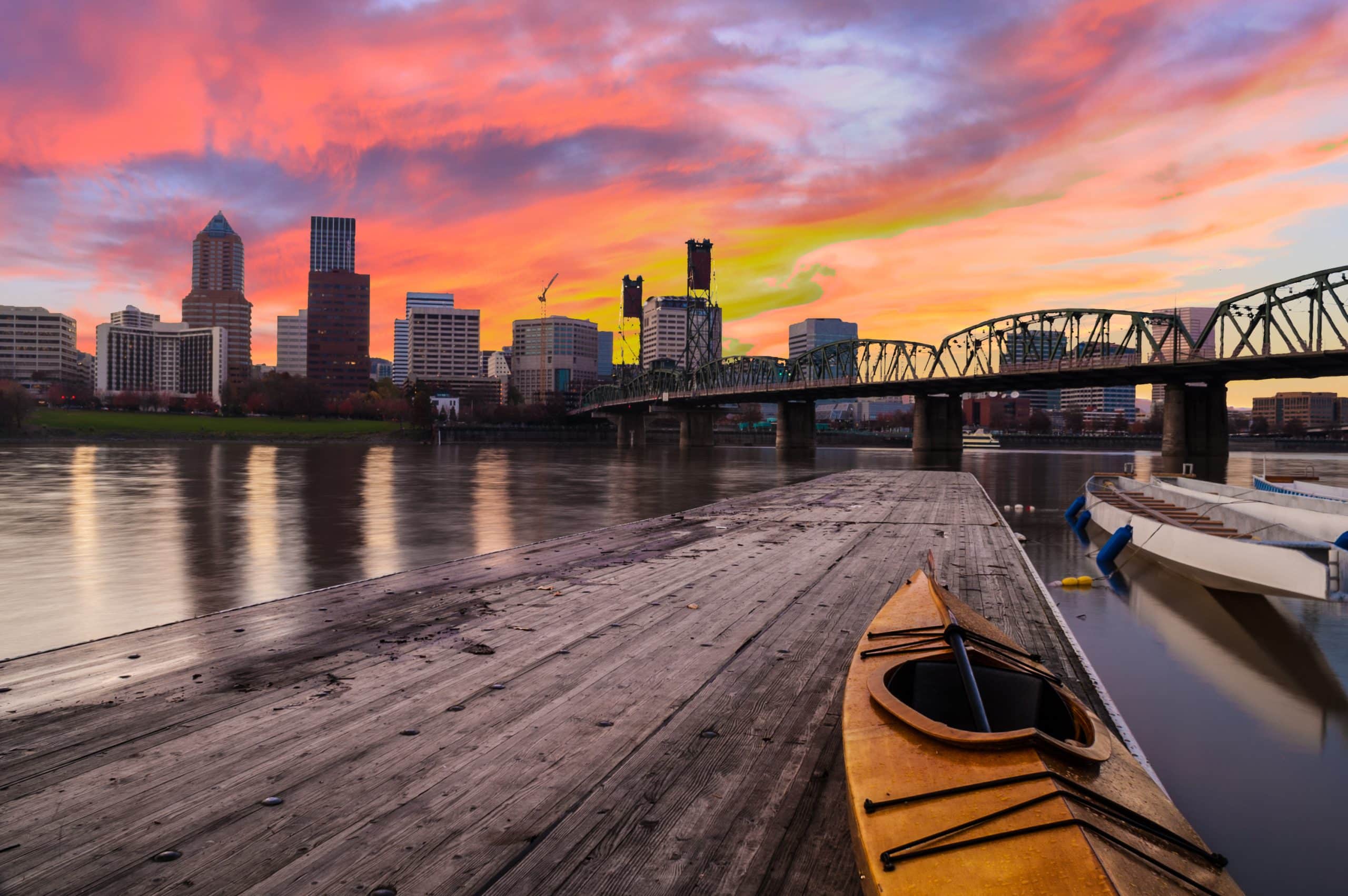 Sunset Landscape of Portland, Oregon, USA.