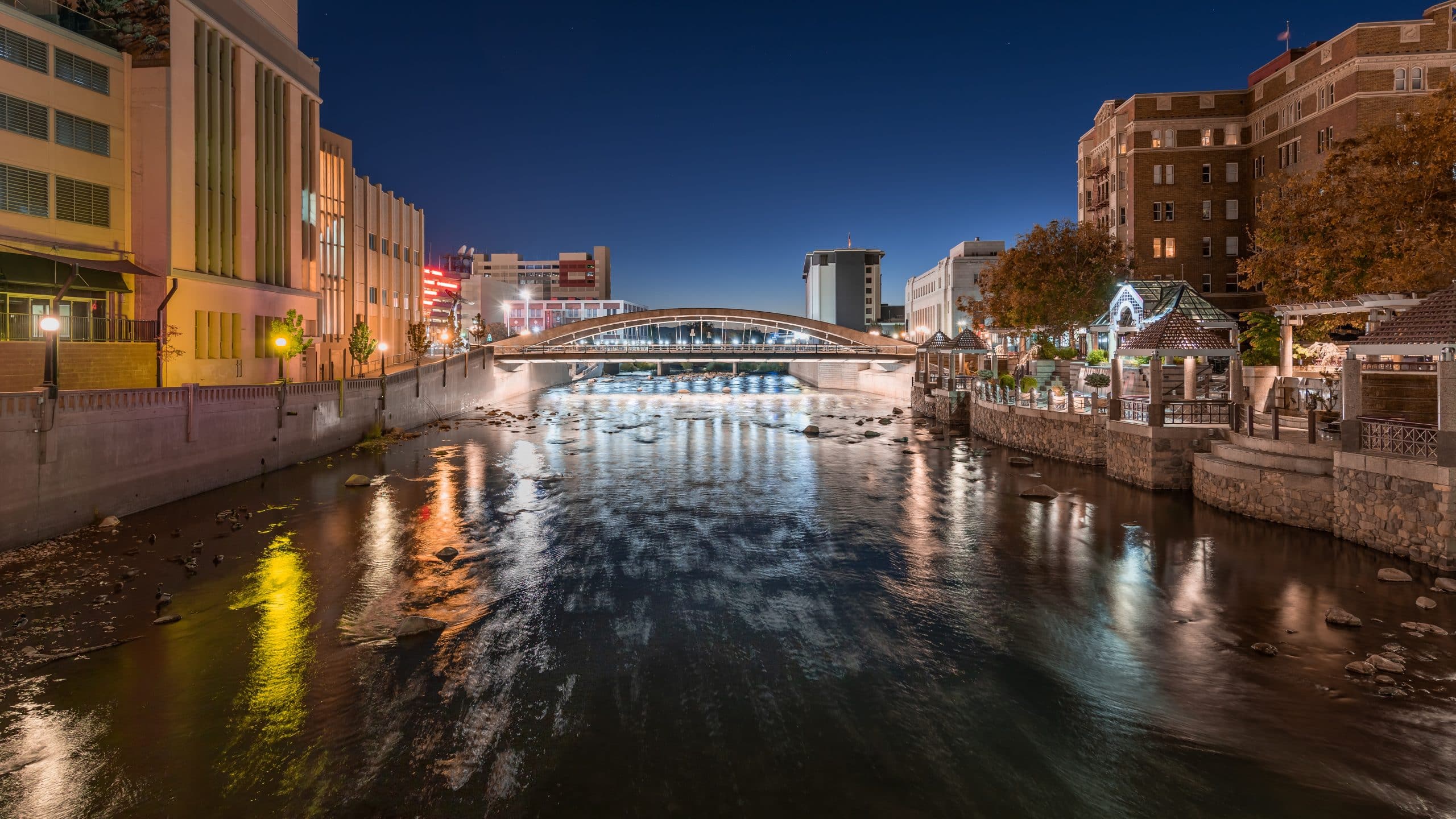 Downtown waterfront and riverwalk in Reno, Nevada