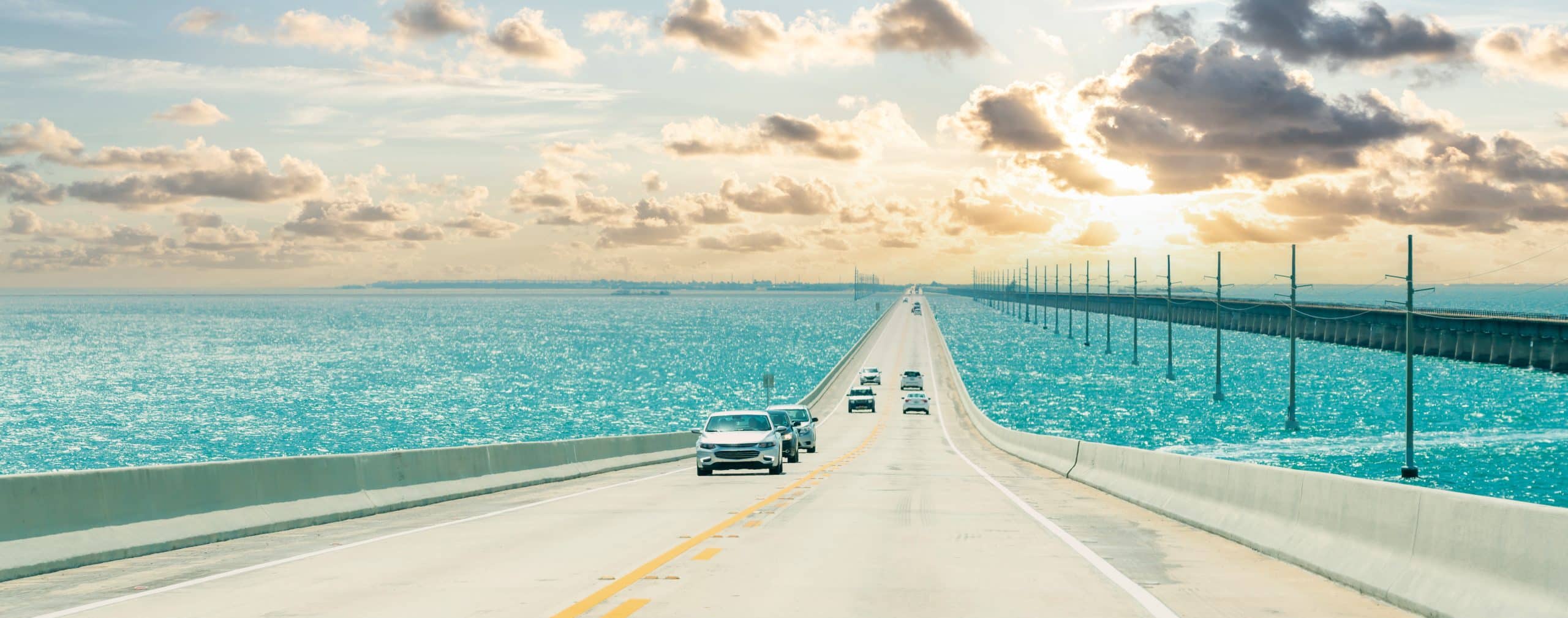 Road US1 to Key West over Florida keys, Fly Private Jet.