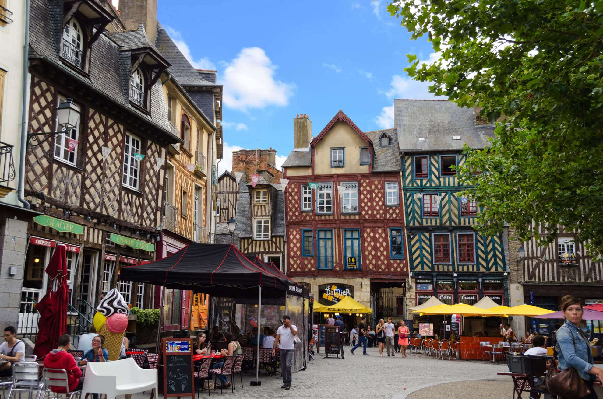 Half-timbered houses in Rennes historic centre.