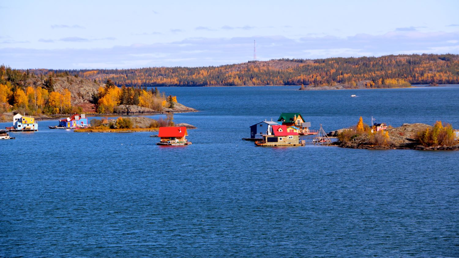 Colorful houseboats on Great Slave Lake