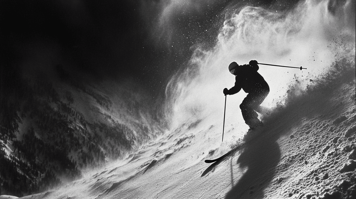 Skier Downhill Black and White Picture